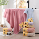 Winnie Embroidered Coral Velvet Bath Towel